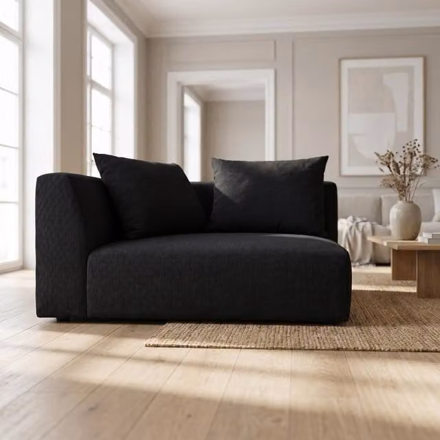 Abakus Direct Tokyo Corner Seat in Black and Warm Beige Basket Weave Fabric with Deep Seat