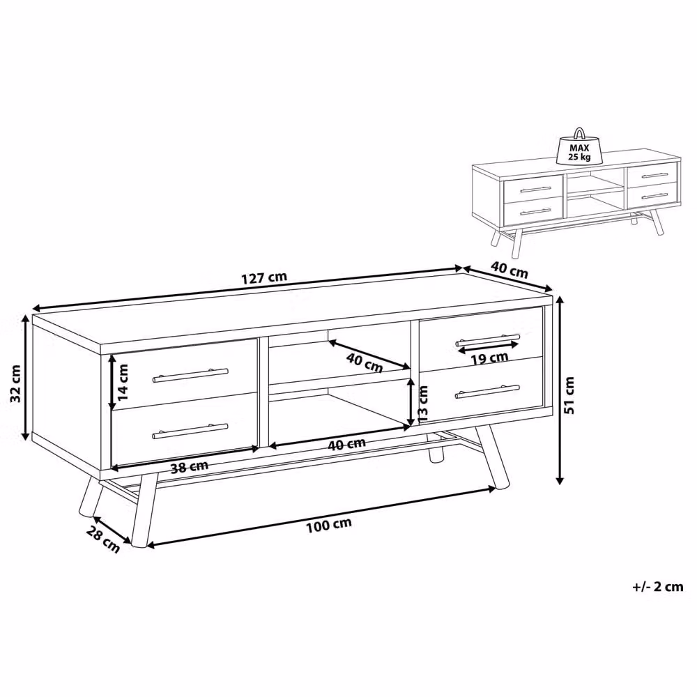 Wyld and Coco Scandinavian TV Stand in Brown with 2 Shelves and 4 Drawers, W/D/H: 127.0 x 40.0 x 51.0 cm – 3