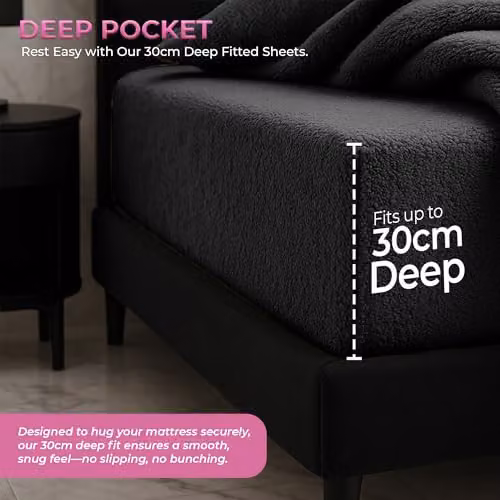 Snug City Black Teddy Fleece Extra Deep Fitted Sheet, Double, W/D/H: 140 x 200 x 30 cm – 3