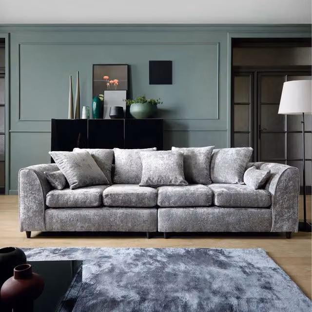 Abakus Direct Harriet 4-Seater Crushed Chenille Sofa in Light Grey