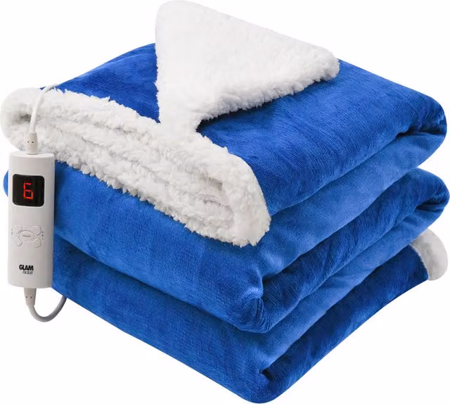 Glamhaus Heated Electric Fleece Throw Blanket in Blue, W/D: 160 x 130 cm