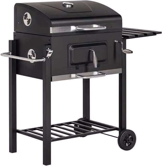 Rolipo Charcoal Grill with Height-Adjustable Coal Pan, Warming Rack and Thermometer, Black