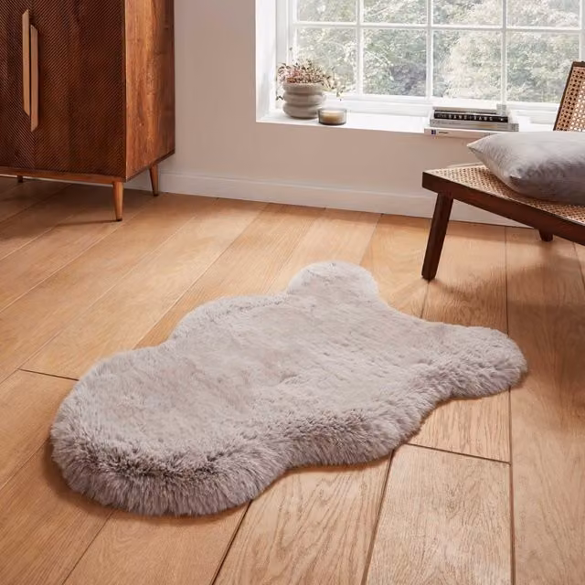 Terrys Super Teddy Single Faux Sheepskin Rug in Silver Grey, W: 90 cm, D: 60 cm
