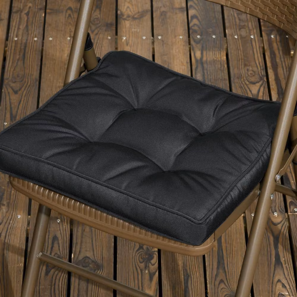 STILVORA Set of 4 Black Square Water-Repellent Polyester Garden Seat Cushions with Ties – 7