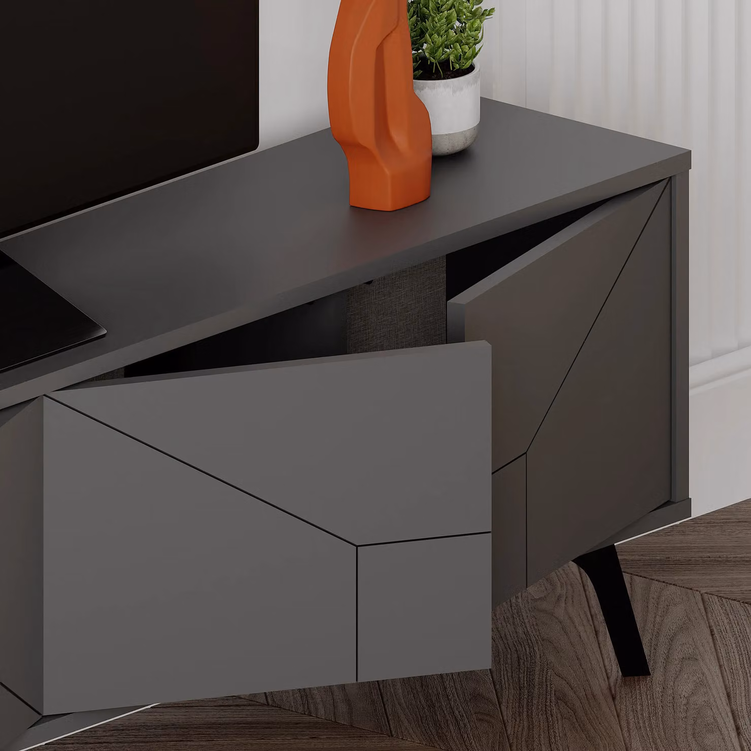 Decortie Dune Modern Geometric TV Unit Multimedia Centre in Anthracite Grey, 180cm (Pack of 2) – 3