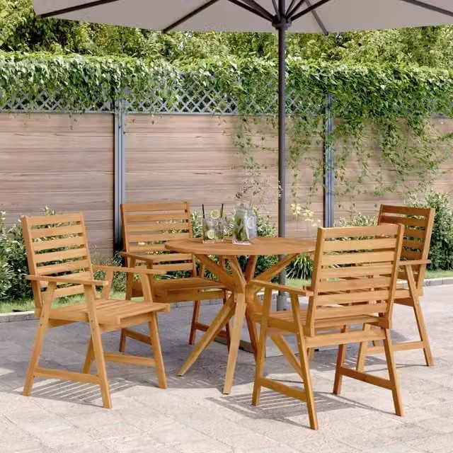 Berkfield Home 5 Piece Rustic Acacia Wood Garden Dining Set in Brown
