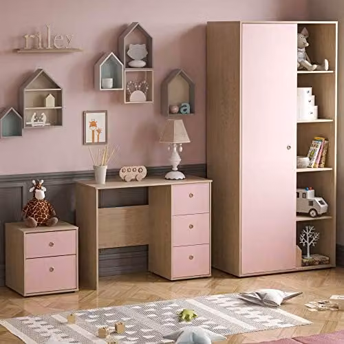 Junior Vida Neptune 3 Piece Childrens Bedroom Furniture Set in Pink and Oak – 1