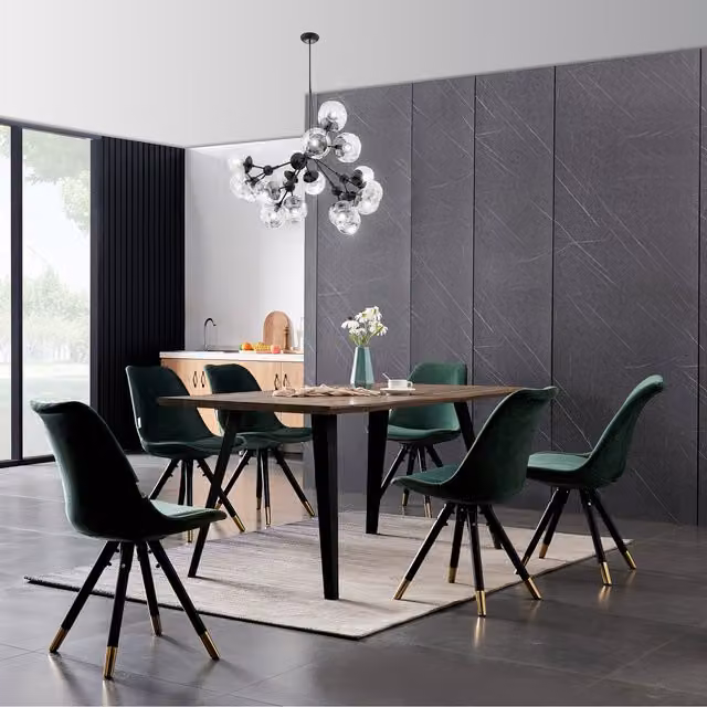 Life Interiors Sofia Rocco LUX Dining Set with Rectangular Live Edge Wood Table and 6 Green Chairs