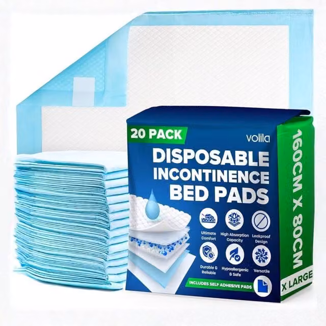 Volila 20 Pack Triple Layer Absorbent Incontinence Bed Pads in Aqua Blue, W/D/H: 160 x 80 cm