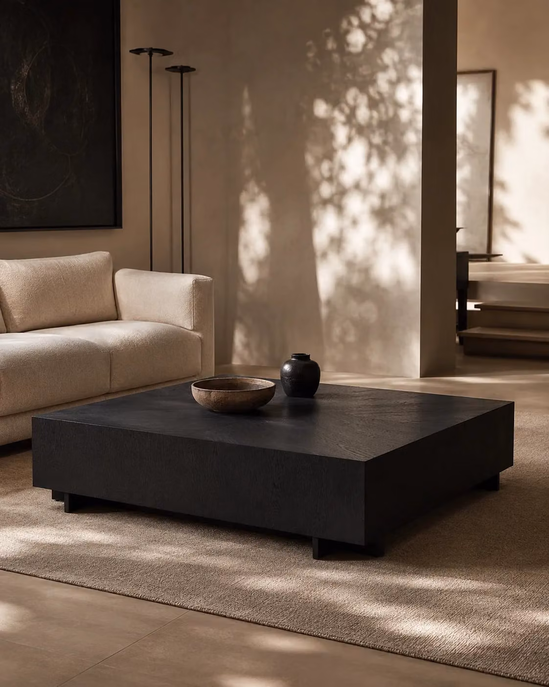 Tommy Franks Francesca II Modern Square Coffee Table in Oak and Black, W/D/H: 120 x 120 x 35 cm
