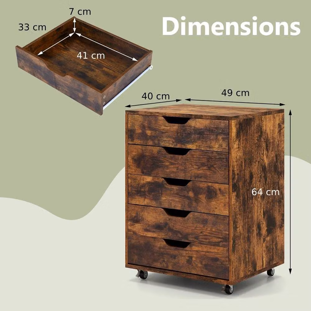 KORVIXA Rolling Dresser Storage Cabinet in Brown, W/D/H: 100 x 100 x 64 cm – 2