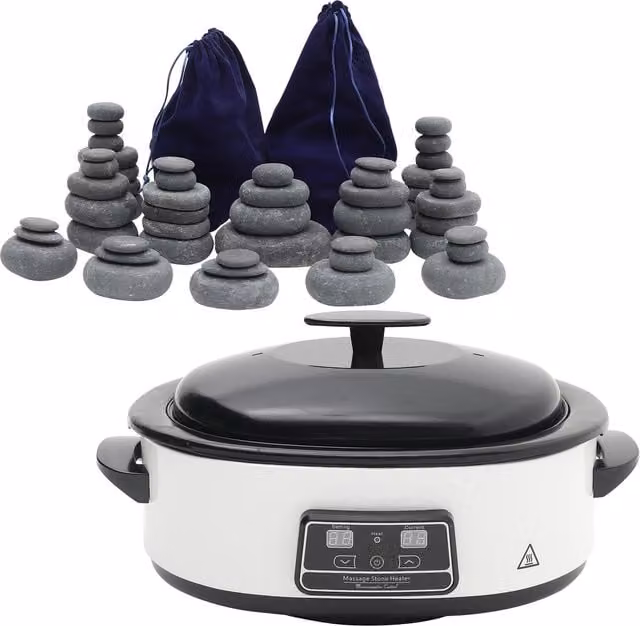 Livingandhome Digital Hot Stone Warmer and Stone Set, White