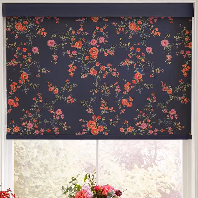 Cath Kidston Millfield Blossom Navy Blue Floral Blackout Made to Measure Roller Blind