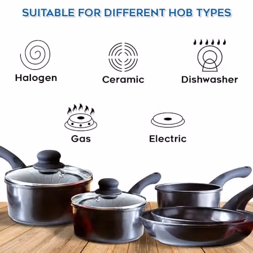 Cermalon 5-Piece Black Carbon Steel Cookware Set with Non-Stick Ceramic Coating – 6
