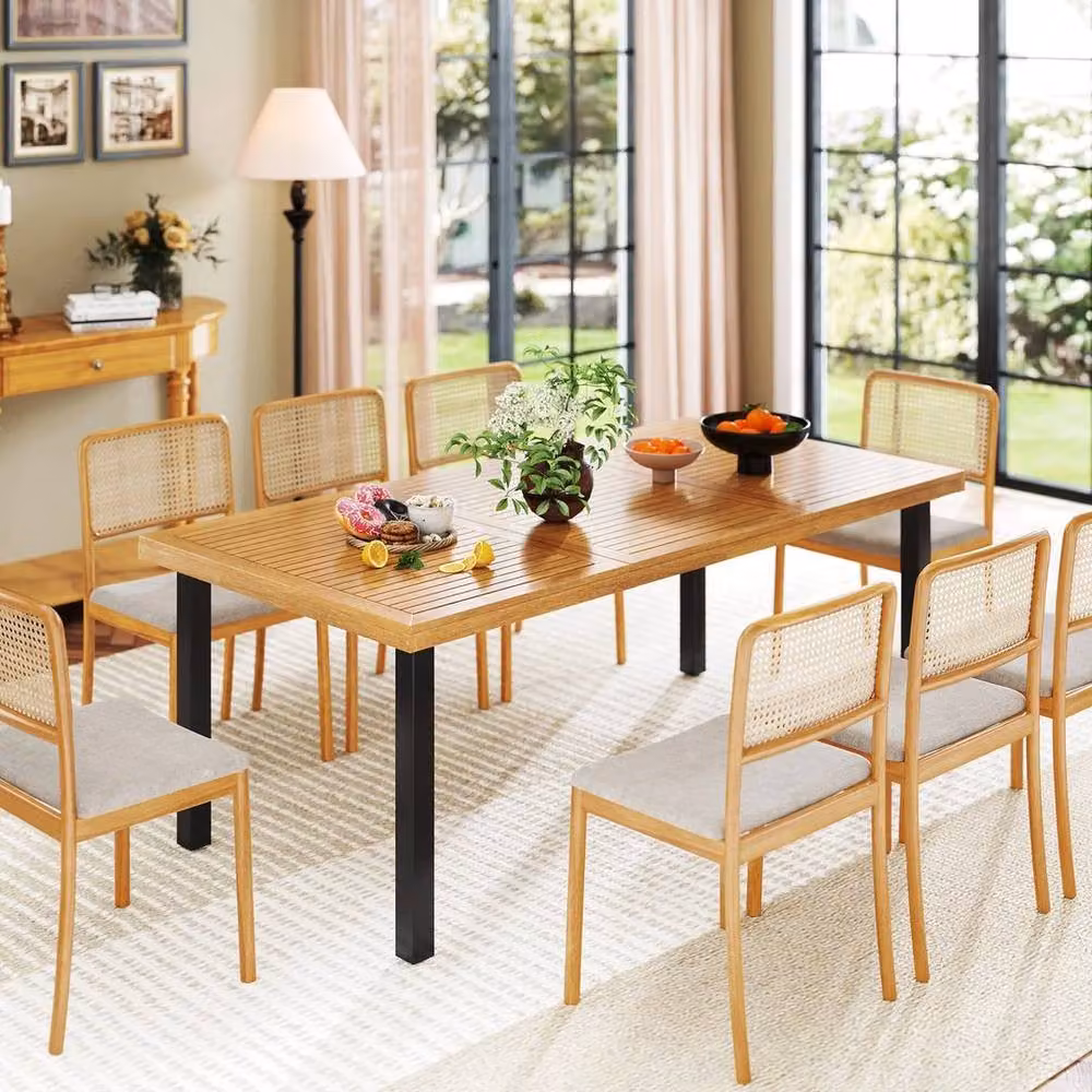 KORVIXA Modern Square Acacia Wood Dining Table in Brown with 5cm Umbrella Hole, W/D/H: 100 x 100 x 100 cm – 3