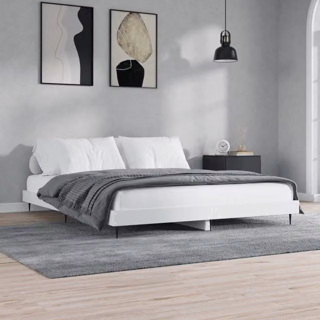 Berkfield Home Modern White Engineered Wood Bed Frame W/D/H: 200 x 200 cm