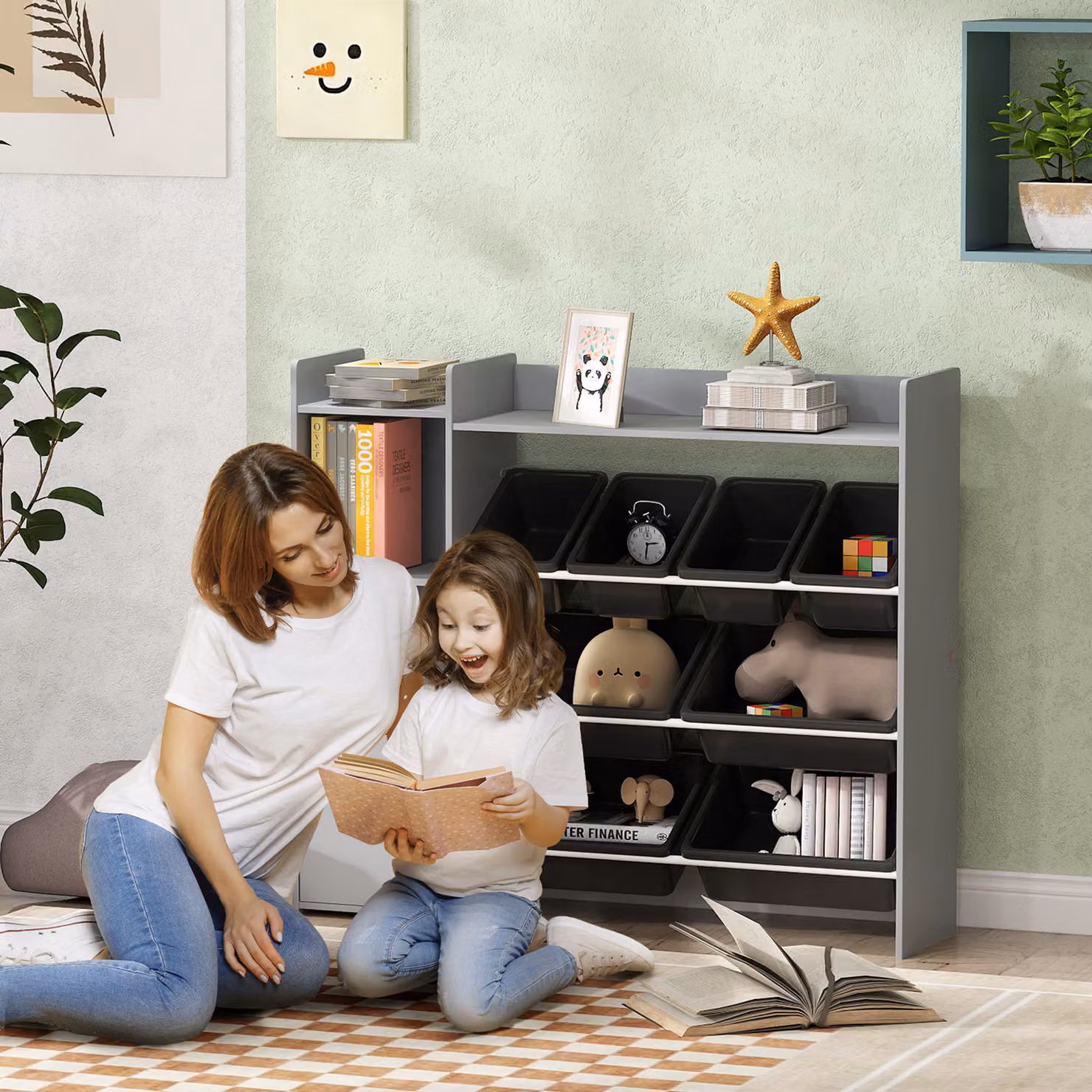 AIYAPLAY Toy Storage Unit with 8 Removable Bins and Shelves, Grey – 2