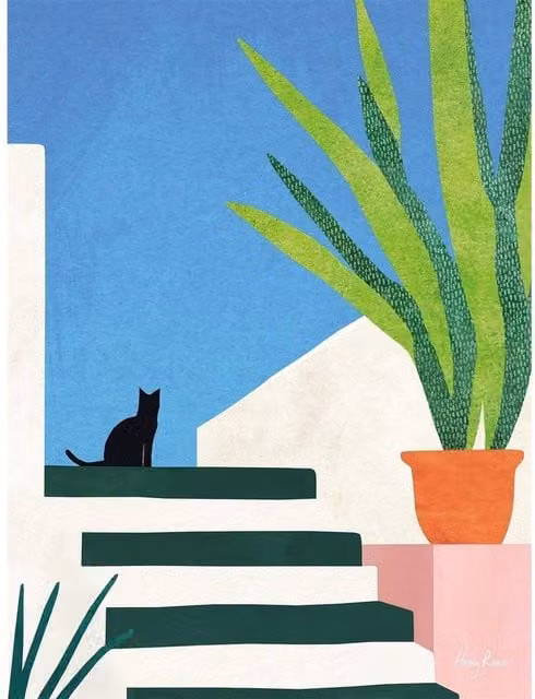 Henry Rivers Holiday Cat Canvas Print in Mid Blue