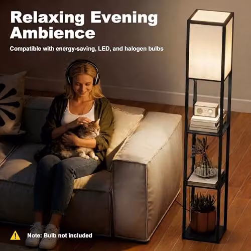 HOMCOM Modern 3-Tier Floor Lamp with Storage Shelves in Black – 5