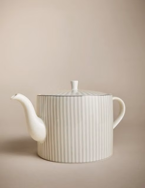 M&S Hampton Striped Grey Ceramic Teapot