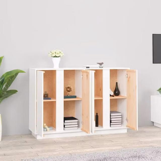Berkfield Home White Solid Wood Pine Sideboard W/D/H: 120 x 35 x 80 cm