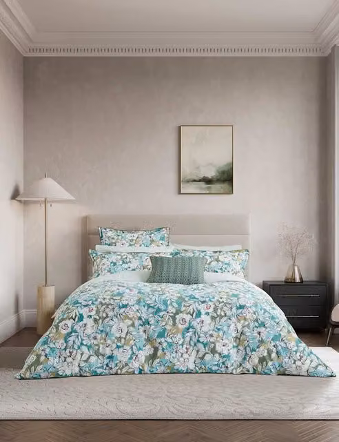 Bedeck of Belfast Azmi Reversible Floral Pure Cotton Duvet Cover Set, Blue Mix, W: 180 cm, L: 200 cm