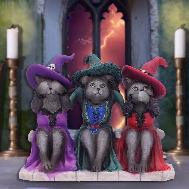 Nemesis Now Three Wise Witchy Kittys Multicolour Halloween Ornament, Height: 15.3 cm