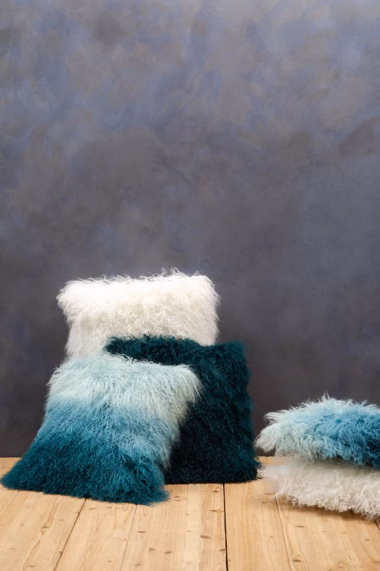 Orsina Bosie Blue Ombre Mongolian Fur Rectangular Cushion