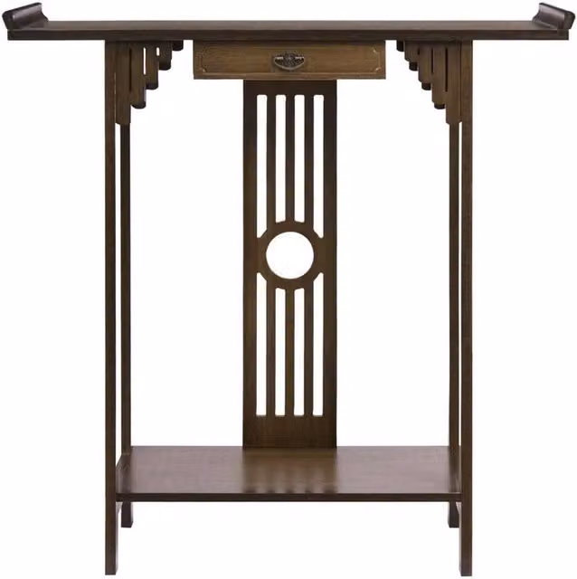 UNHO Kelvenix Narrow Rectangular Hallway Console Table in Brown Walnut and Bamboo – 1