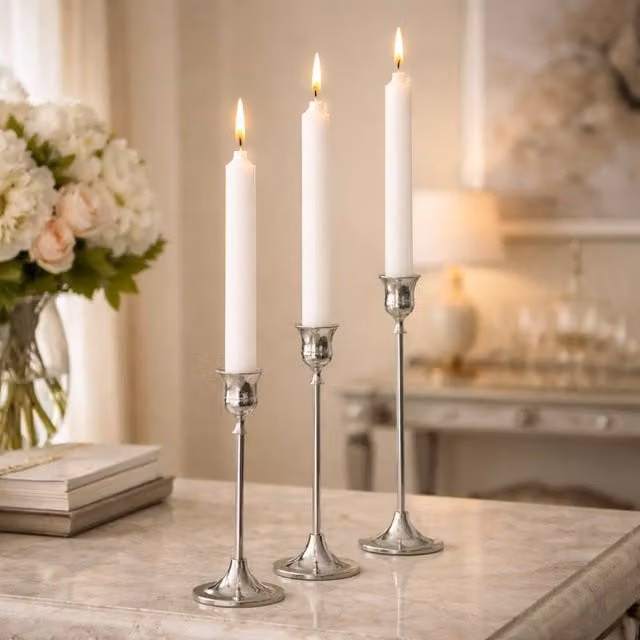 Marco Paul Set of 3 Silver and White Metal Taper Candle Holders – 1