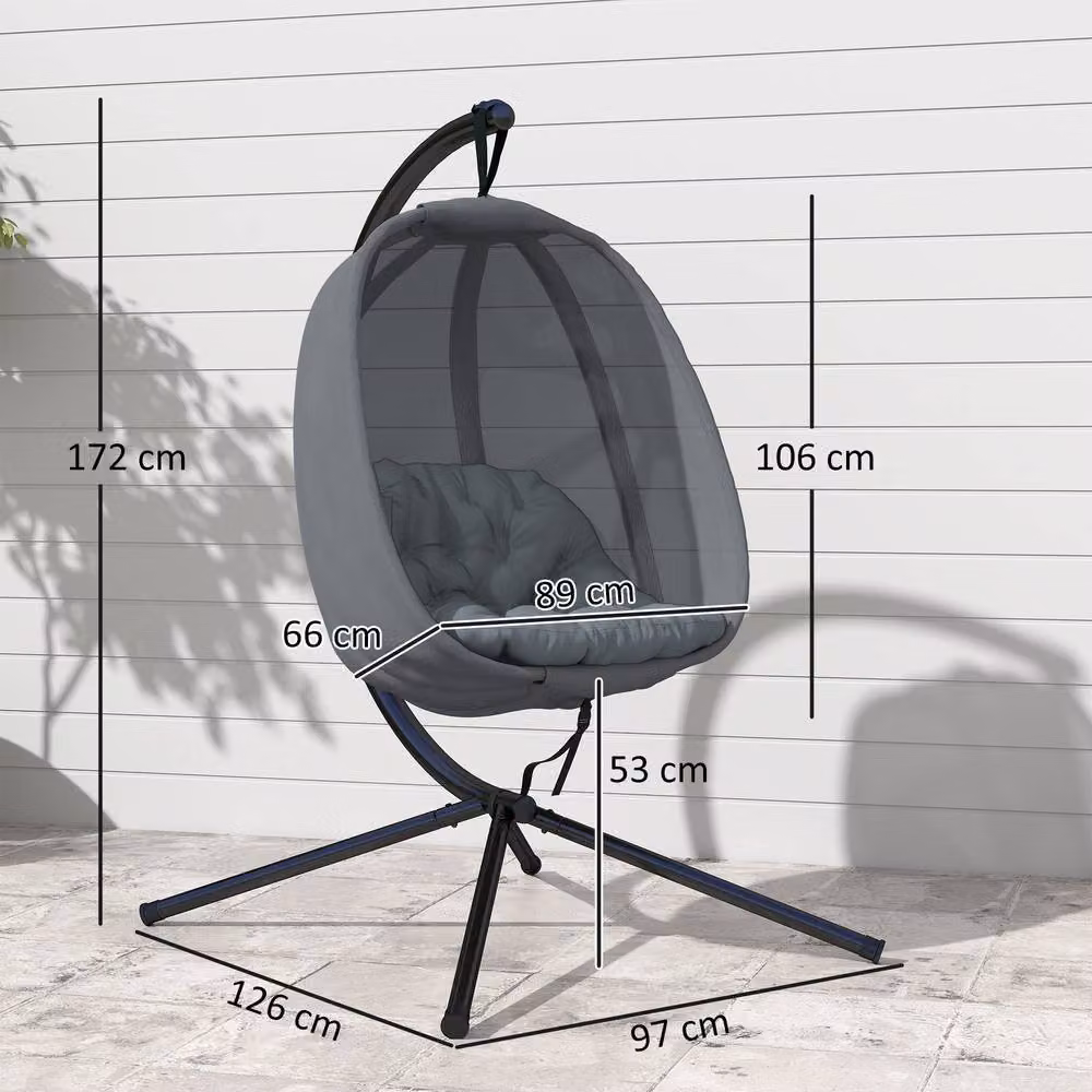 STILVORA Hanging Egg Chair with Stand and Cushion in Grey – 3