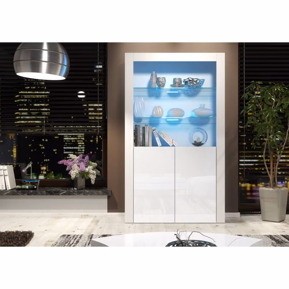Creative Furniture Spectrum Modern White Glossy Display Cabinet with LED Lighting, Height: 170 cm, Width: 100 cm, Depth: 35 cm – 2