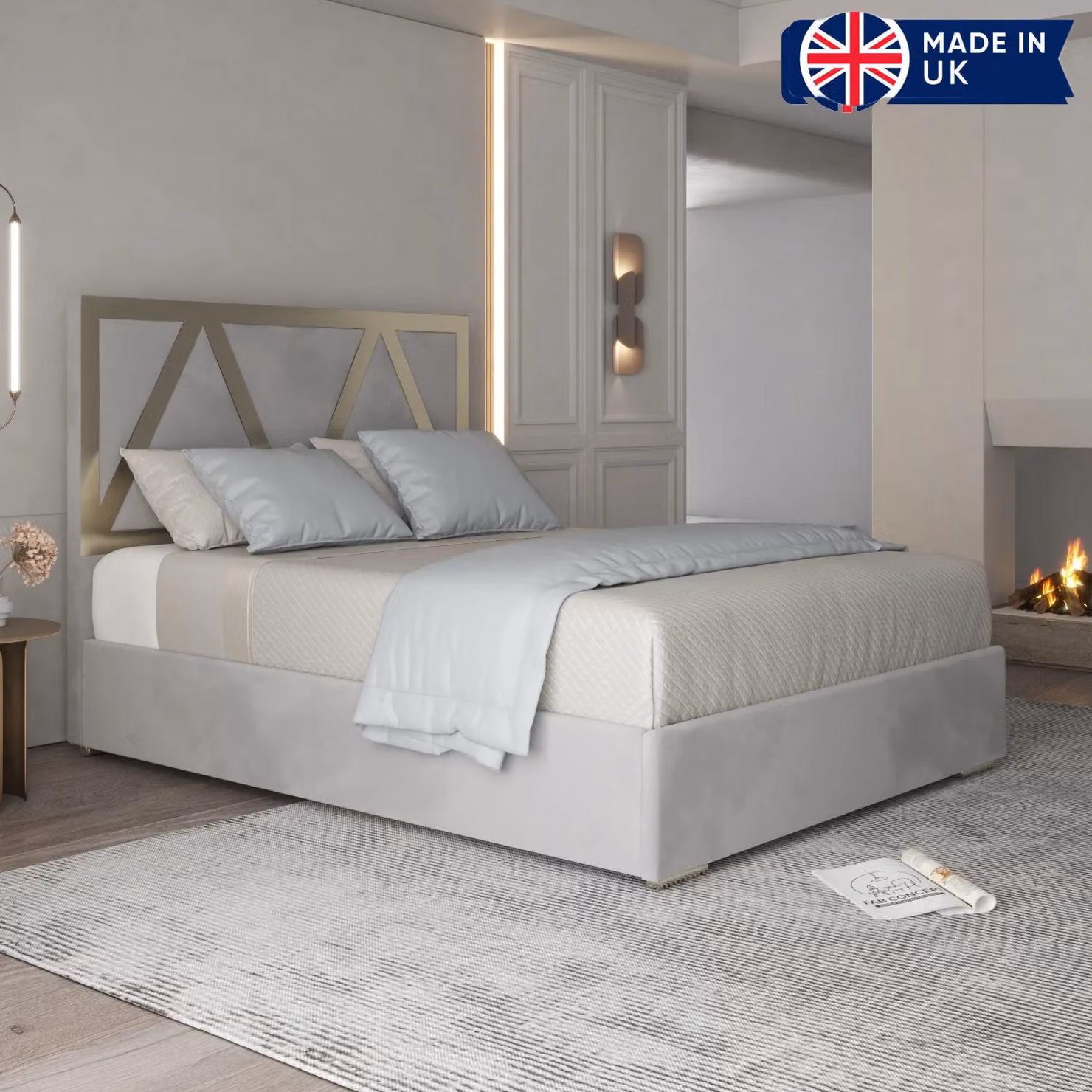 KDMD Belgrave Upholstered Soft Velvet Metal Designer Bed Frame in Grey, Size: Super King (200 x 200 cm) – 2
