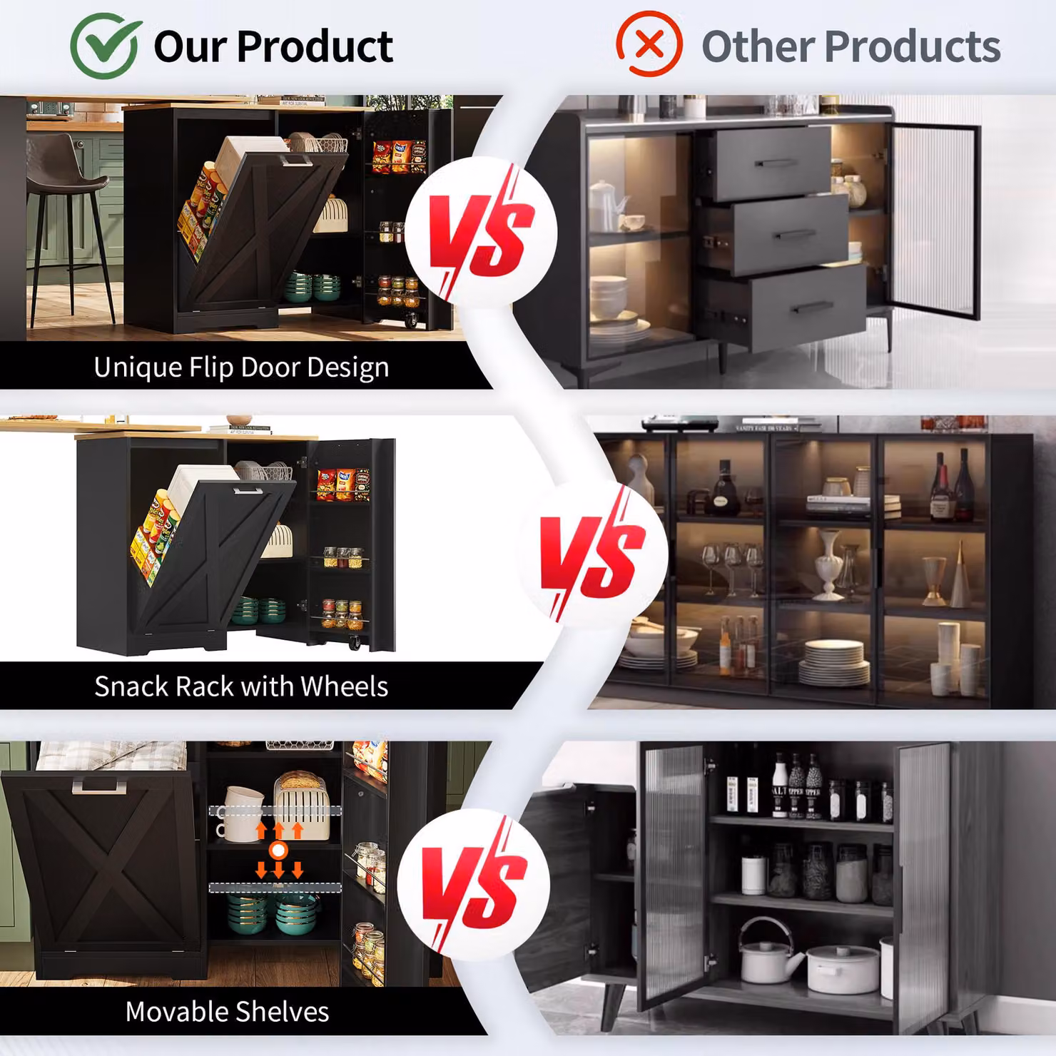 Aosom UK 360 Rotating Kitchen Island with Folding 3D Textured Doors and Side Shelves in Black, W: 138 cm, D: 38 cm, H: 105.5 cm – 5