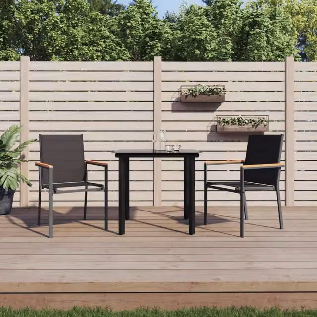 Berkfield Home 3 Piece Modern Garden Dining Set in Black Textilene and Steel
