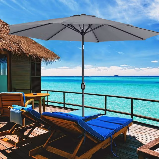 Livingandhome Grey Outdoor Parasol Patio Sun Umbrella with Central Pole