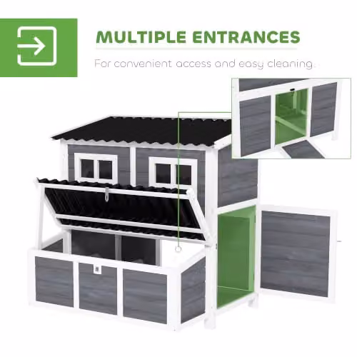 PawHut Grey Wooden Chicken Coop with Nesting Box and Slide-Out Tray, W/D/H: 100 x 86 x 86 cm – 5