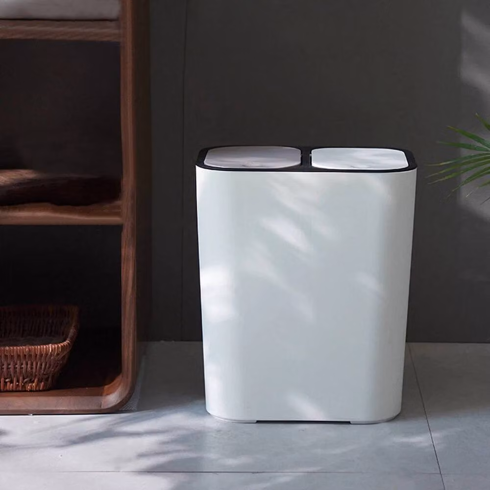 EONLION Circular Double Recycling Waste Bin with Swing Lid, White, Width: 100 cm – 3