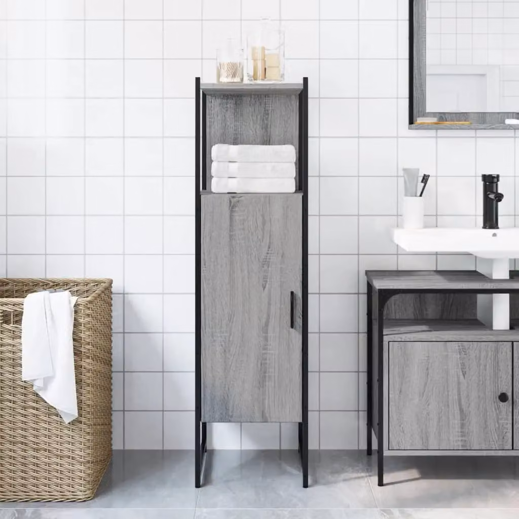 Berkfield Home Grey Sonoma Wall Mounted Bathroom Cabinet with Hinged Doors and Open Shelf, W/D/H: 33 x 33 x 120.5 cm – 3