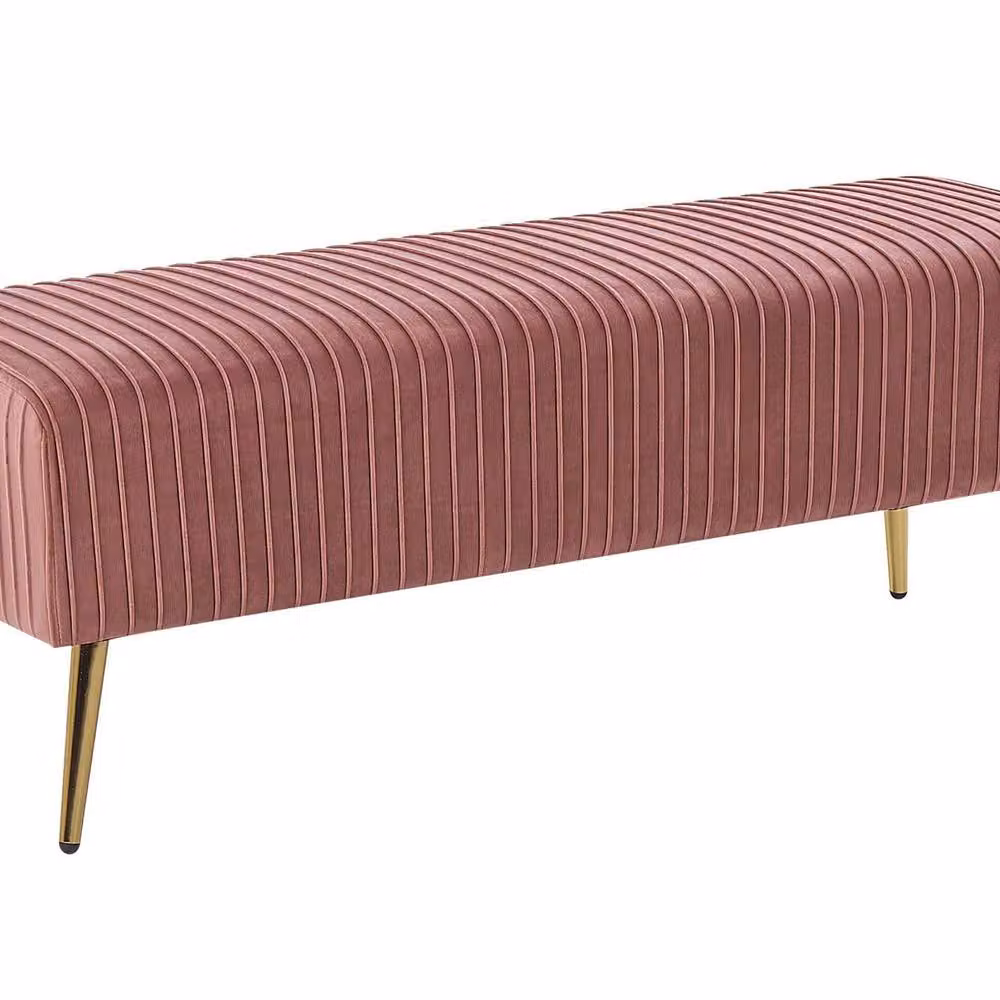 Wyld and Coco Pink Velvet Bench with Gold Metal Legs W: 118 cm, D: 40 cm, H: 42 cm – 2
