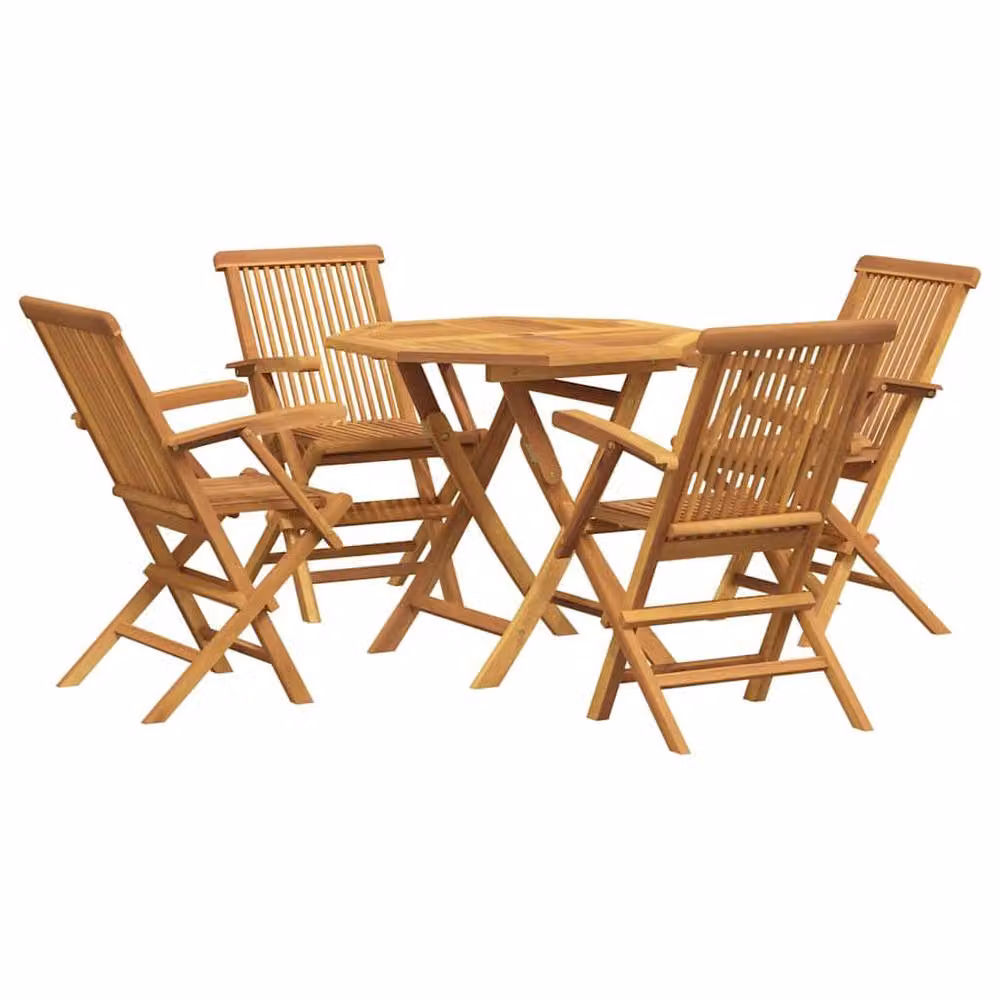 Berkfield Home Beautiful 5 Piece Garden Dining Set in Brown Solid Teak Wood – 2