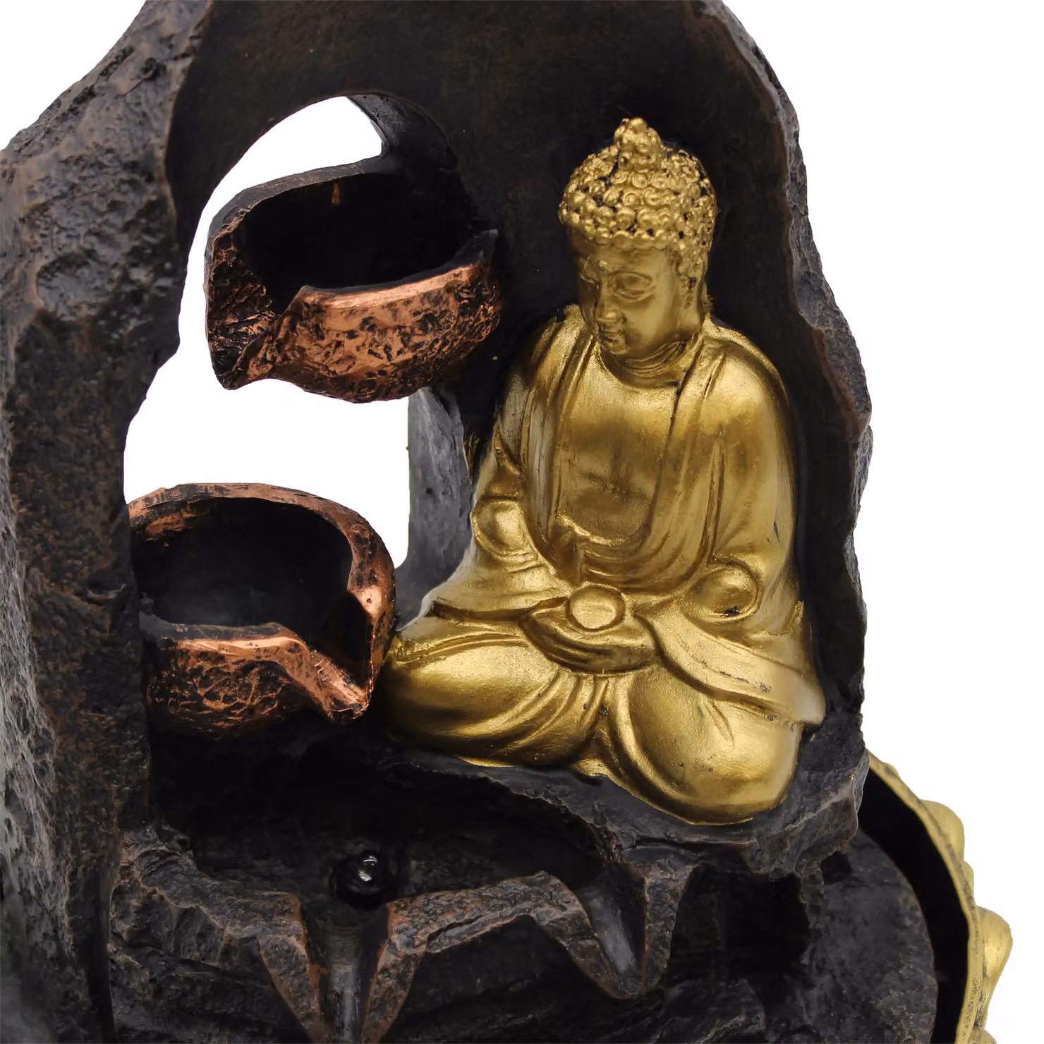 KDMD Golden Meditating Buddha Tabletop Water Fountain with LED Light, Gold – 3