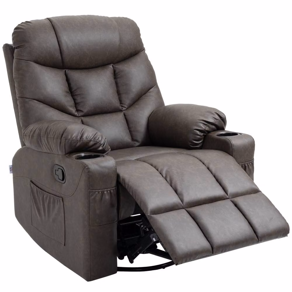 STILVORA Brown Synthetic Leather Recliner Armchair with Swivel and Manual Lever Mechanism – 4