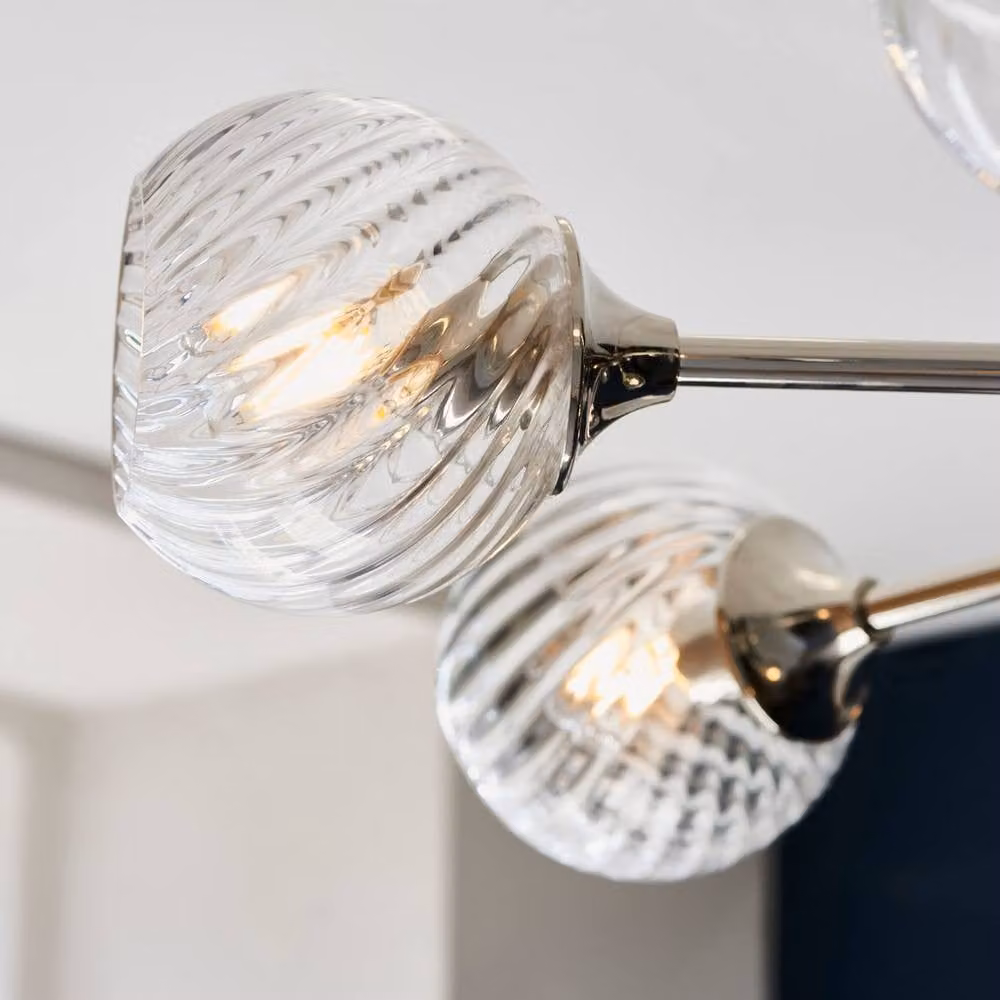 Netlighting Allegra 8 Light Multi Arm Ceiling Pendant with Transparent Glass Shades in Silver – 4