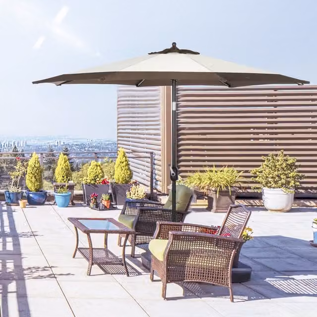 Outsunny 2.7m Garden Parasol Umbrella with Tilt and Crank Mechanism in Brown