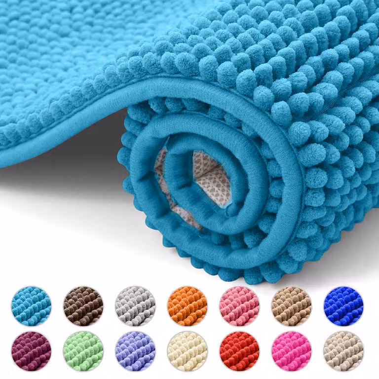 YnysTec Non-slip Water-absorbent Chenille Bathroom Mat and Hallway Rug in Pink, W: 40 cm, L: 120 cm