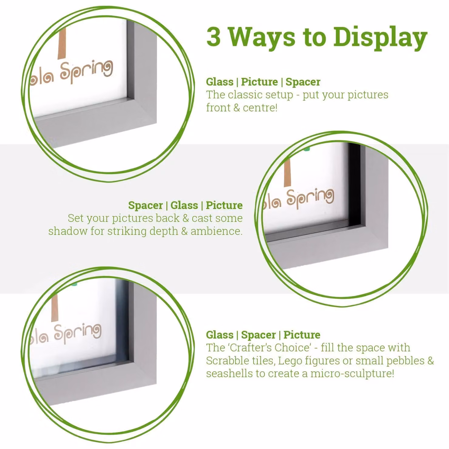 Nicola Spring Pack of 5 Black 3D Deep Box Square Photo Frames, 25.4 x 25.4 cm – 2