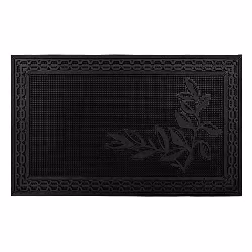 JVL Black Rubber Pin Foliage Scraper Doormat, W: 45 cm, L: 75 cm