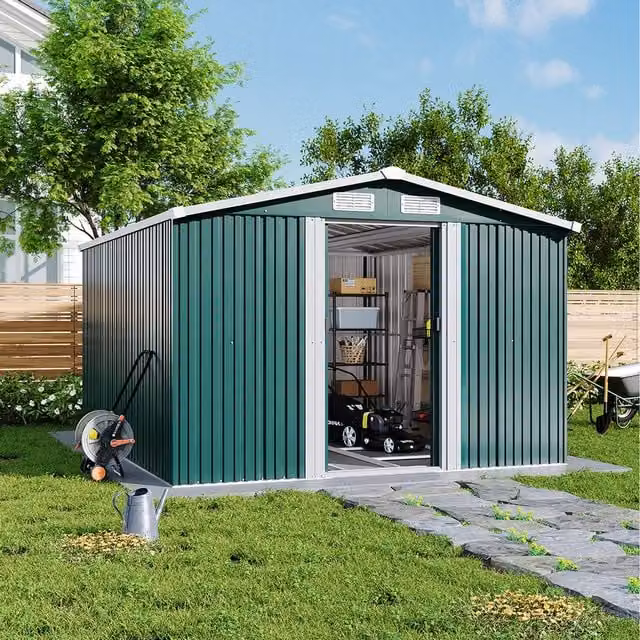 Breeins Green Metal Gable Shed with 4 Ventilators