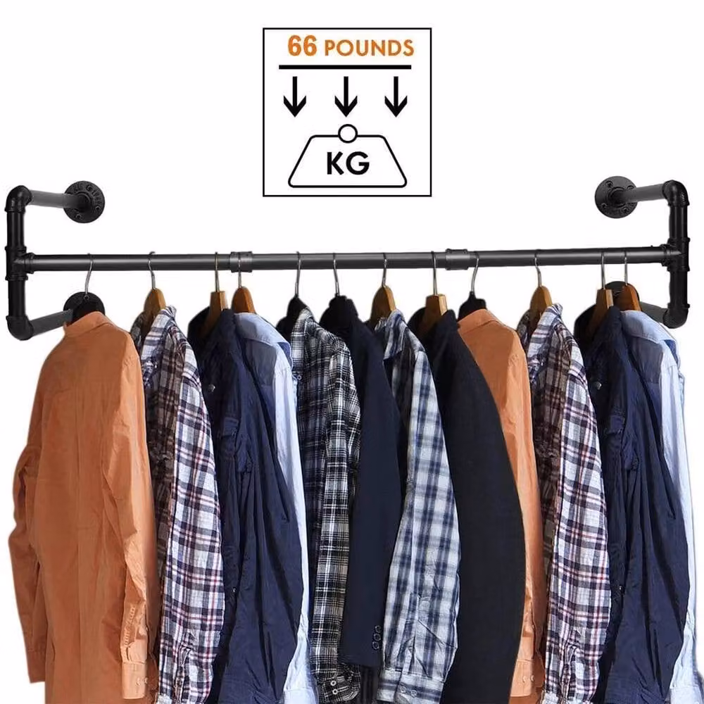 FLAVORA Matt Black Metal Wall Mounted Clothing Rack, Width: 105 cm – 2